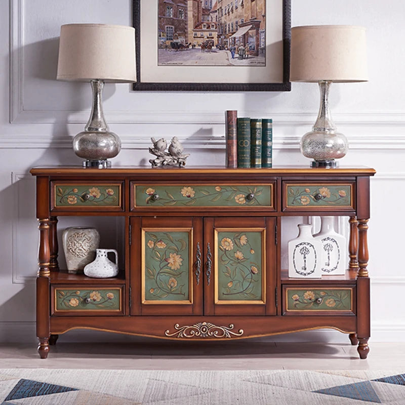 Side cabinet Solid wood American rural entrance cabinet Painted storage