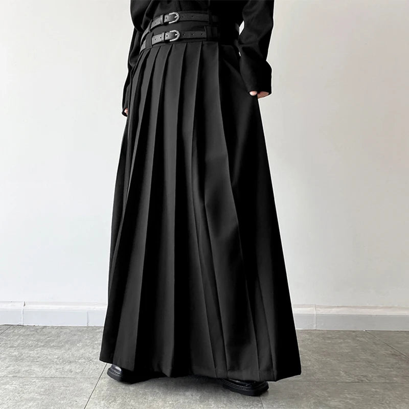 2024 Men Casual Skirts Solid Color Pleated Zipper Loose Trousers Personality Streetwear Leisure Fashion Men Skirts S-5XL INCERUN
