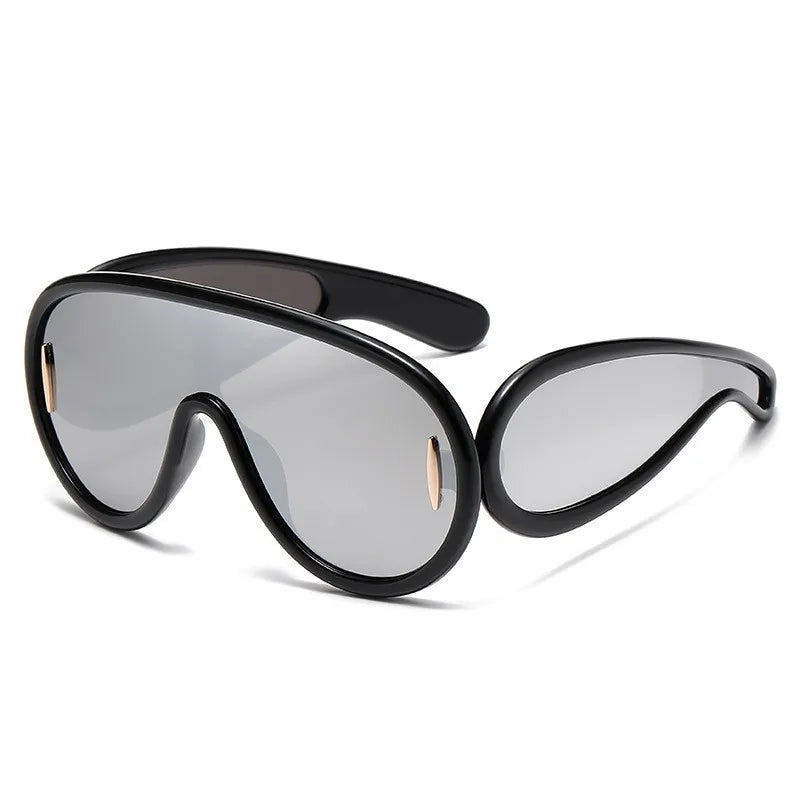Steampunk Oversized Sunglasses UV400 — Black | KIMLUD