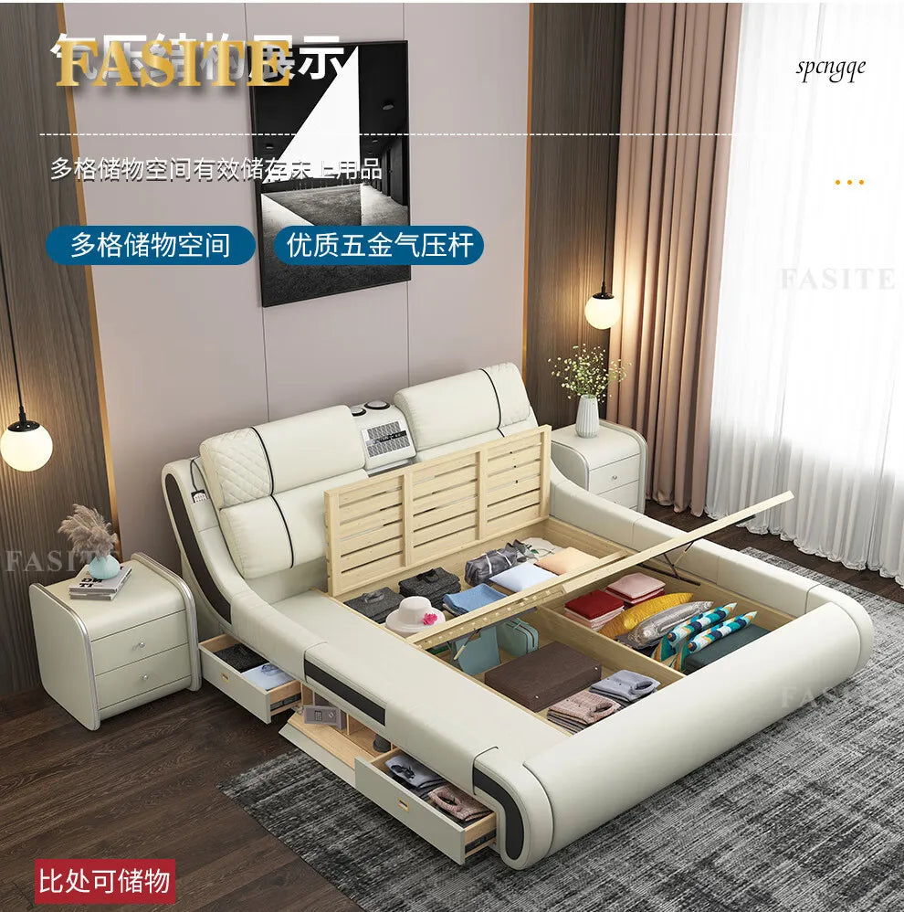 Modern Simple Massage Bed Luxury Water Proof Design Bedframe Double Bed Smart White Nordic Furniture