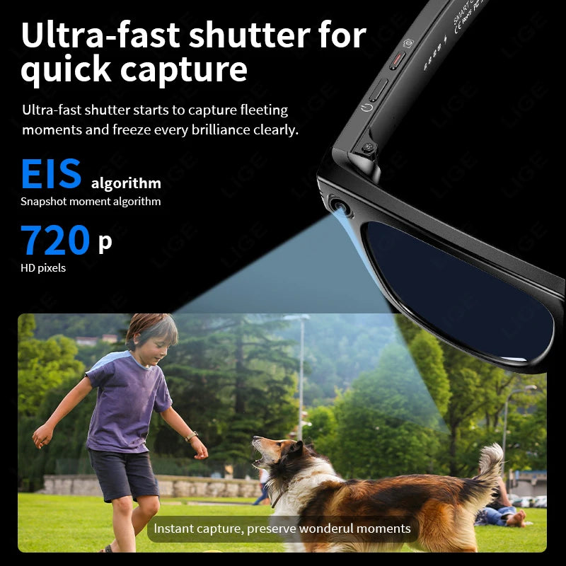 Smart Glasses Recording Videos AI Photo Recognition Answer Translation 260mAh Large Battery IP65 Waterproof Bluetooth Glasses