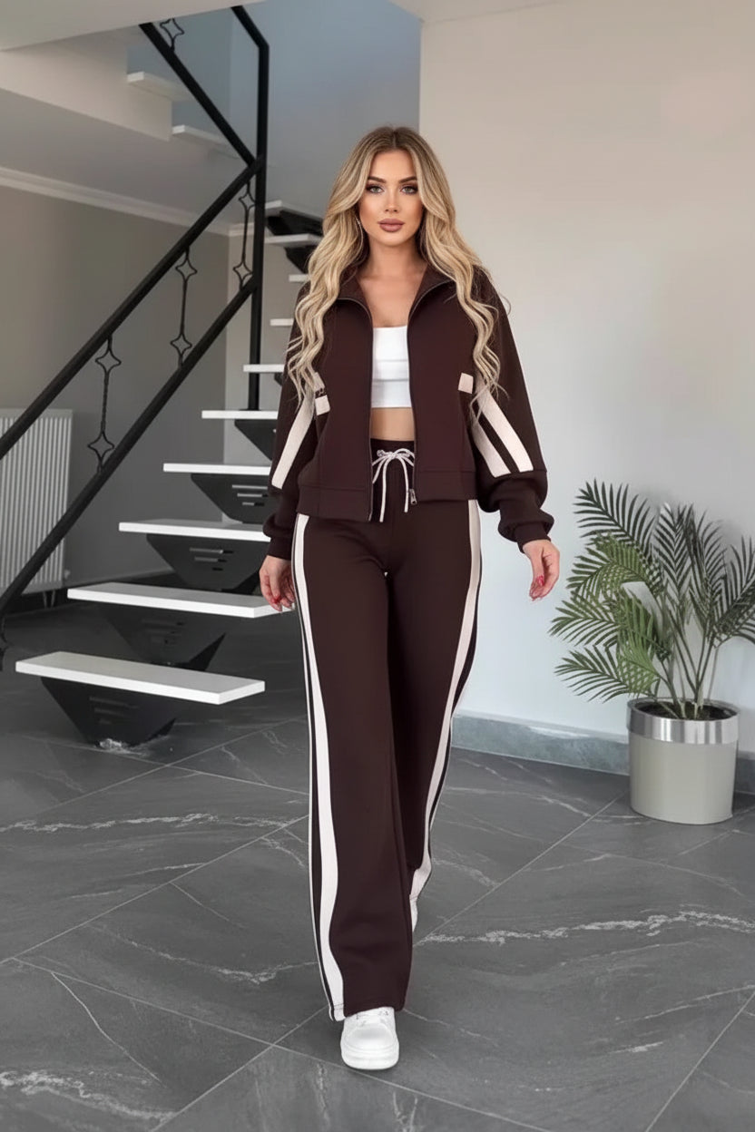 Y2K Striped Zipper Coat Two-Piece Set Red Stripe — White | KIMLUD