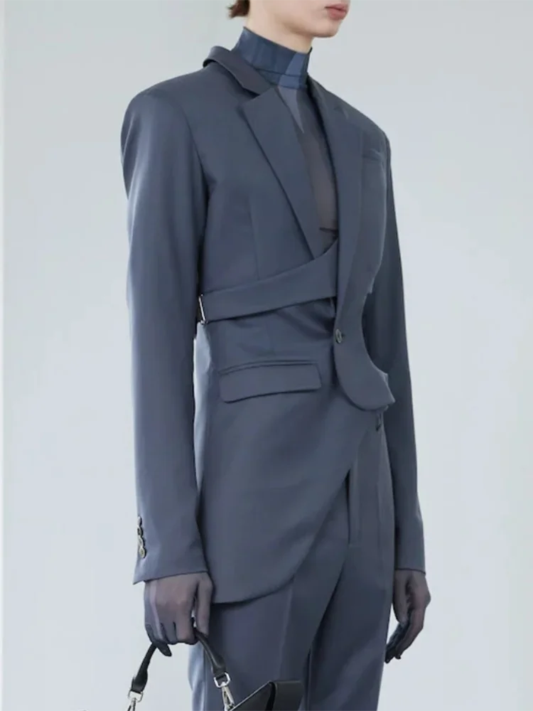 VGH Solid Hollow Out Casual Irregular Blazers For Women Notched Collar Long Sleeve Spliced Button Temperament Blazer Female New - KIMLUD