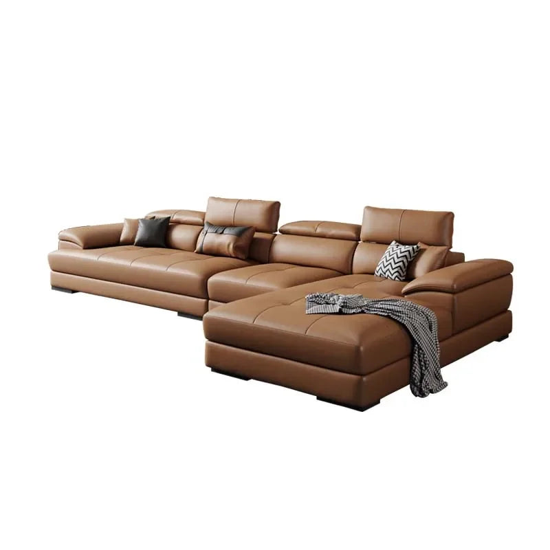 Genuine Leather Sectional Sofa Modular Corner — Camel Tan | KIMLUD