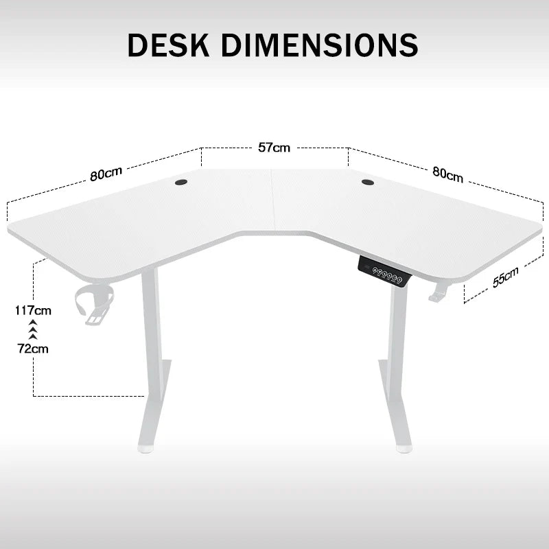 L-Shaped Desk Electric Height-Adjustable — Charcoal Matte | KIMLUD