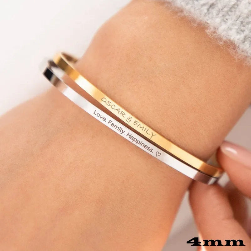 Engraved Cuff Bracelet Numeral Name — Gold | KIMLUD