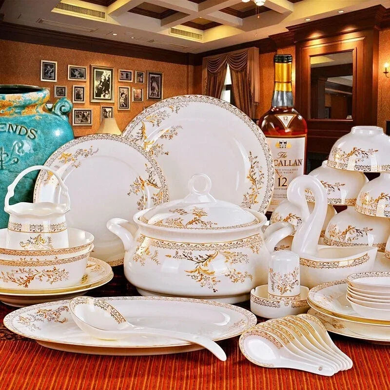 Porcelain Dinner Set Bone China Tableware Ceramic Dish Ensemble Dinnerware Collection Elegant Diner Service Kit