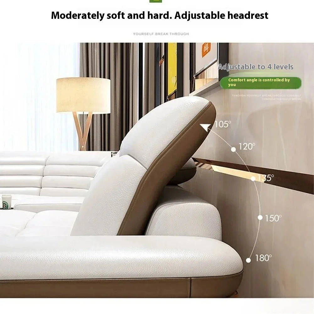 Genuine Leather Solid L-Shaped Sofa — Black | KIMLUD
