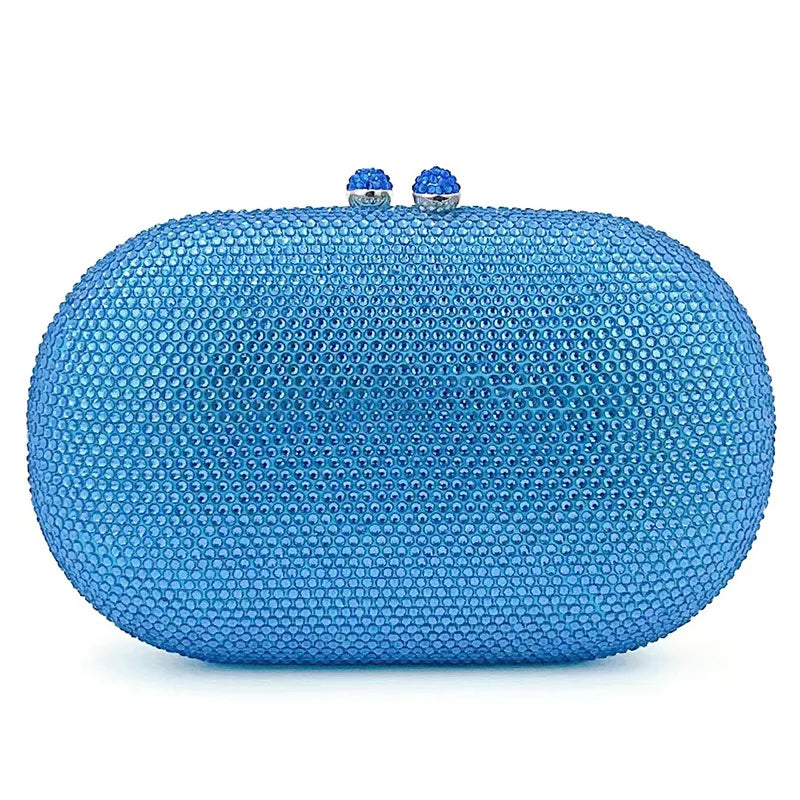 Nylon Crystal Rhinestone Clutch With Detachable Chain Shoulder Strap — Cobalt | KIMLUD