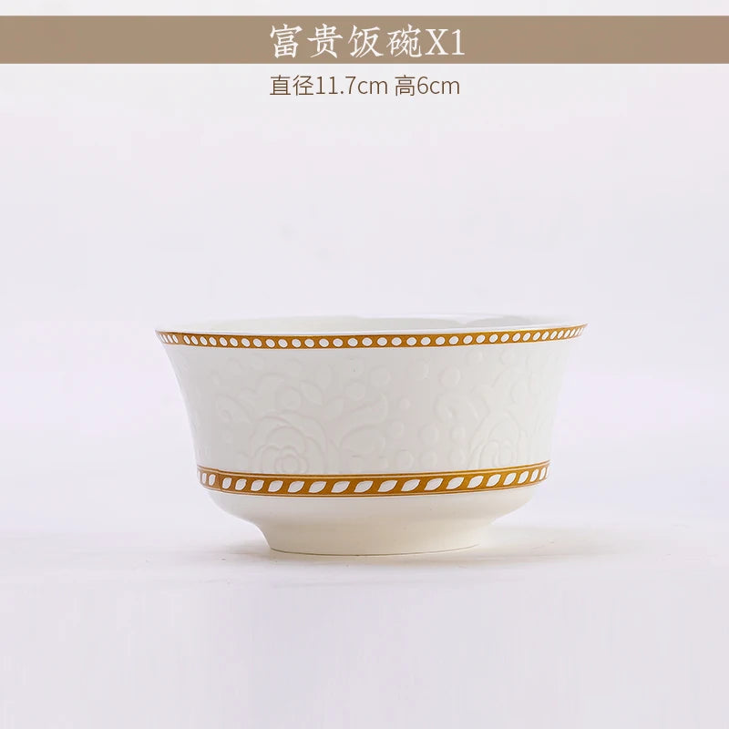 Bone China Bowl With Relief Rose And Gold Trim — White | KIMLUD
