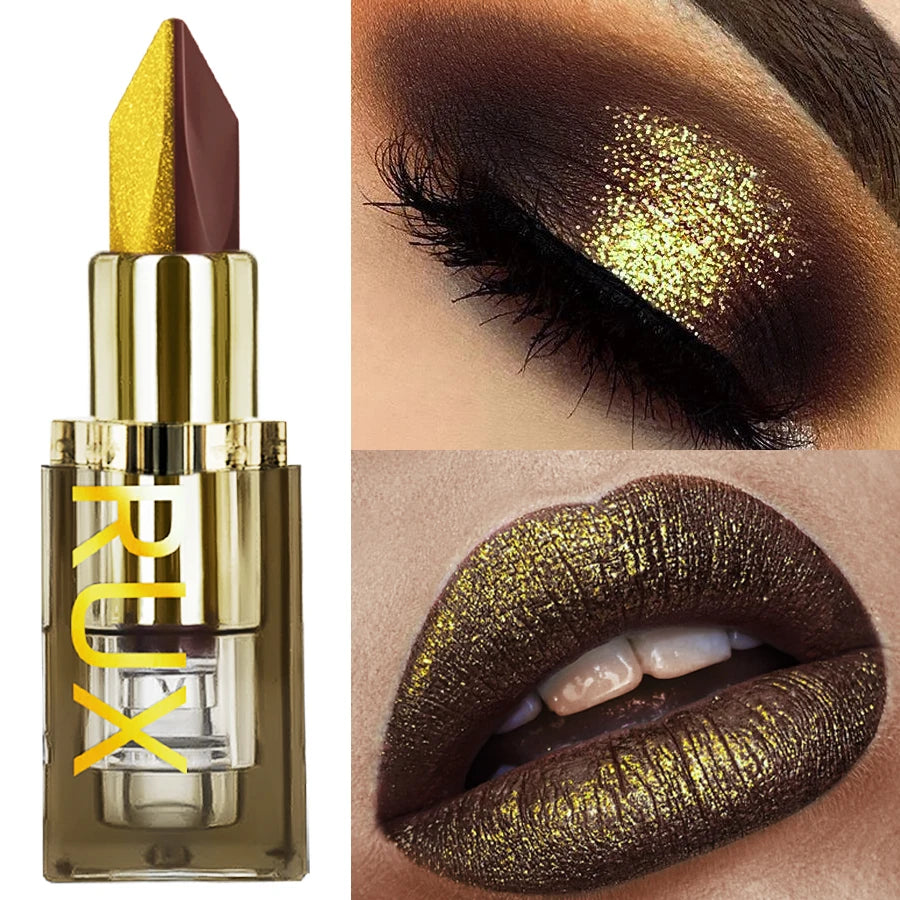 Two tone Color Metallic Lipstick Glitter Shimmer Lip Liner Pen Matte Velvet Finish High Pigment Smooth Lip Tint Korean Makeup