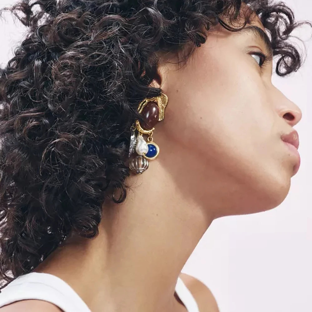 Best Lady ZAA Luxurious Animal Jewelry Pendant Necklace and Earrings Set, Bohemian Resin Gemstone Necklace, Party Jewelry