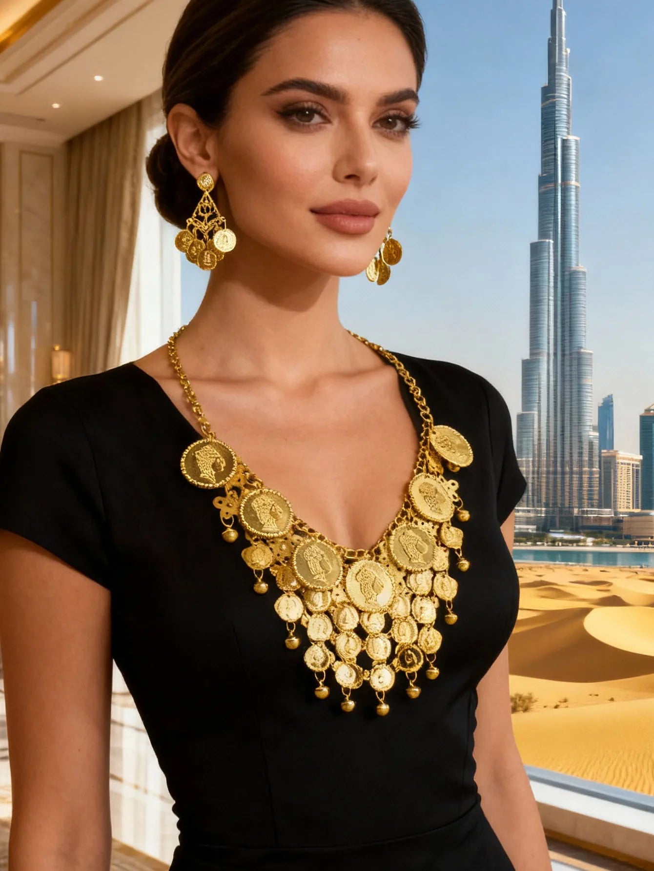 Bohemian Style Coin Bell Head Necklace — Gold | KIMLUD