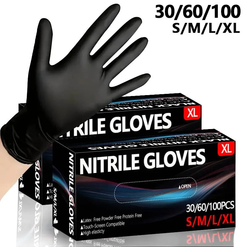 30/60/100PCS Disposable Black Nitrile Gloves Black Nitrile Gloves Cleaning Hairdressing Pet Tattoo Bathing Dishwashing