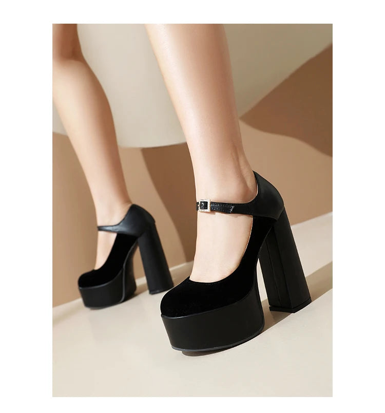 Pumps – Matte Flock Splice PU – Platform Heel | KIMLUD