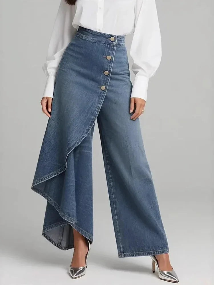 Y2K Pants Spring Summer Fashion Long Solid Color Casual Buckle Loose Wide Leg Pants Women Trousers Faux Denim