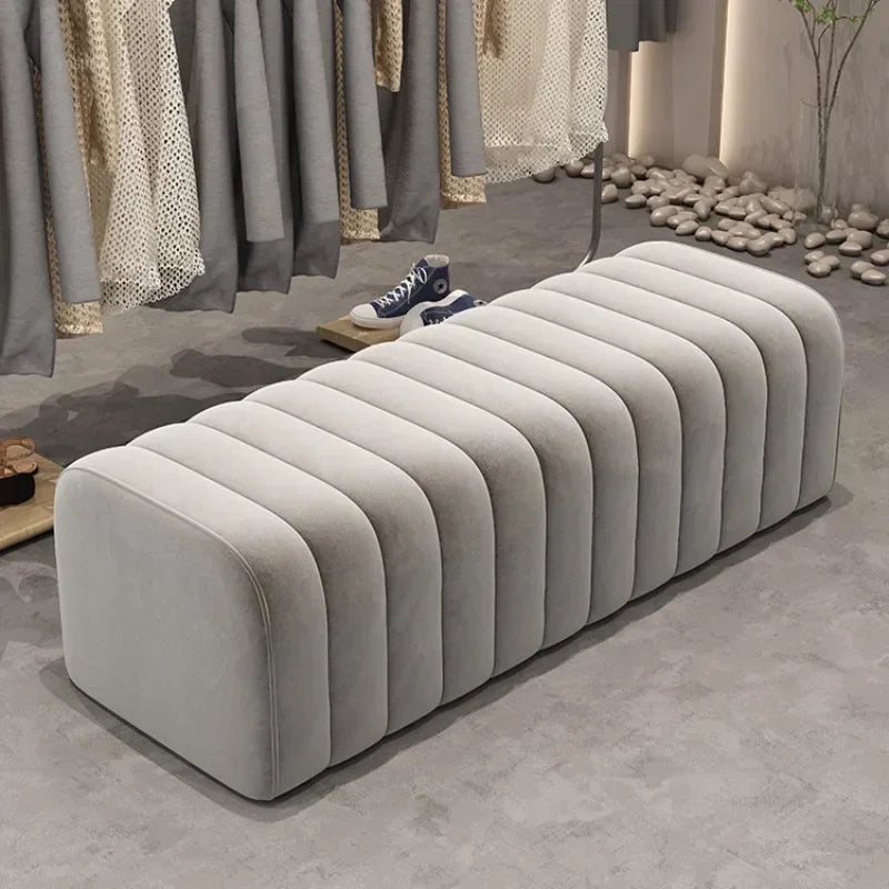 Nordic Minimalist Fabric Stool Shoe-Changing Hallway Bench With Soft Padded Seat — Light Gray | KIMLUD