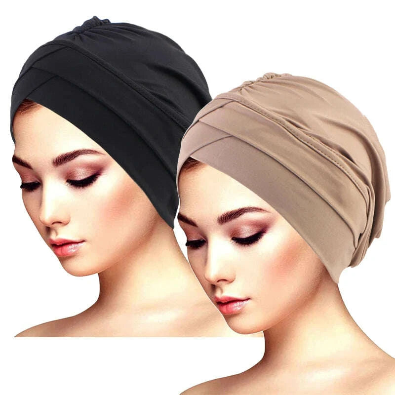 2pcslot-classic-pleated-turban-hat-elegant-solid-color-head-wraps-headscarf-breathable-elastic-beanies-chemo-capkimludkimlud-35576925