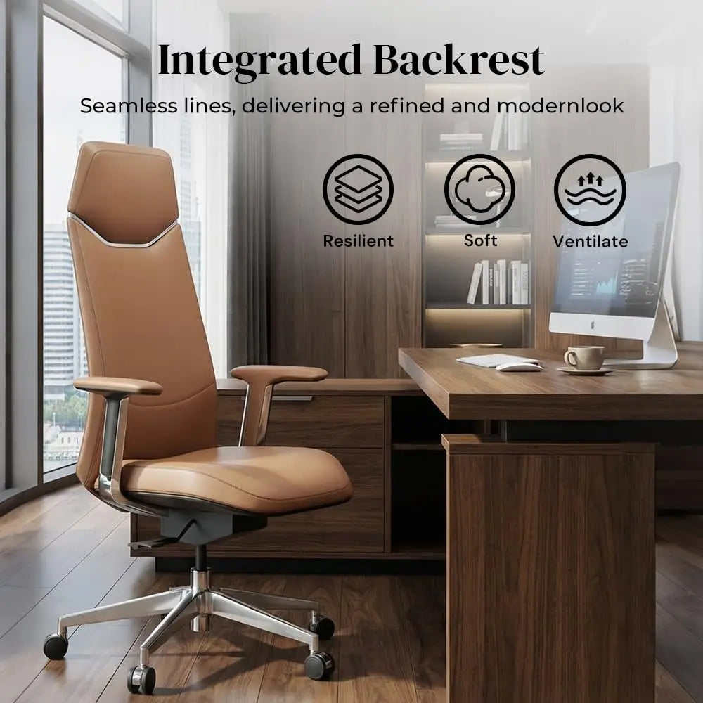 Leather Ergonomic Executive Office Chair — Tan | KIMLUD