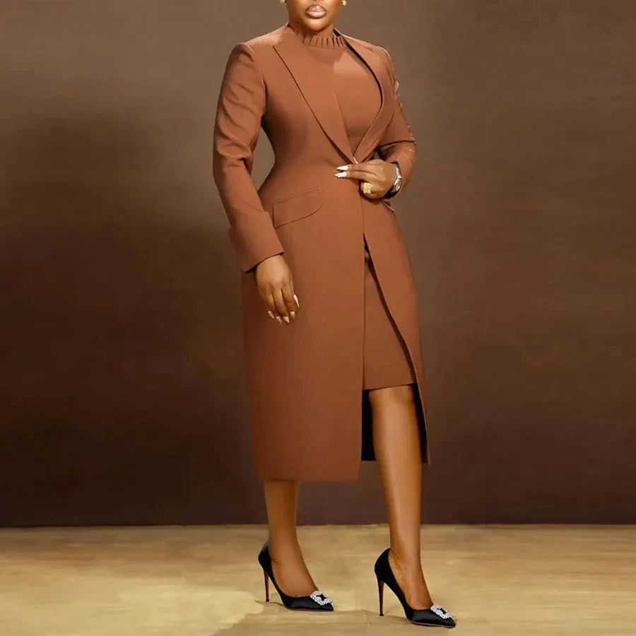 BWQ Women's Set Full Sleeve Long Blazer Coat+ Long Dress Suit 2026 Winter Streetwear Two 2 Piece Set Africa OL Work Outfits