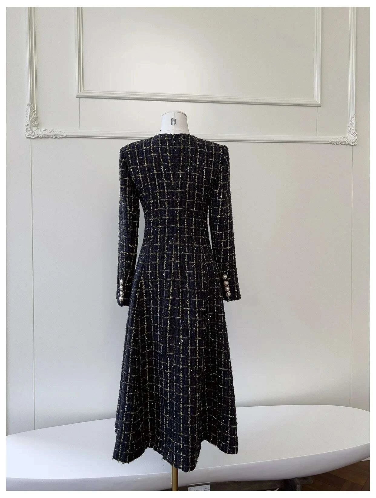 KIMLUD, IEQJ Fashion Autumn Winter Evening Dress Women O-Neck Long Sleeves Single-breasted Zipper Cotton Tweed Umbrella Dresses New, KIMLUD Womens Clothes