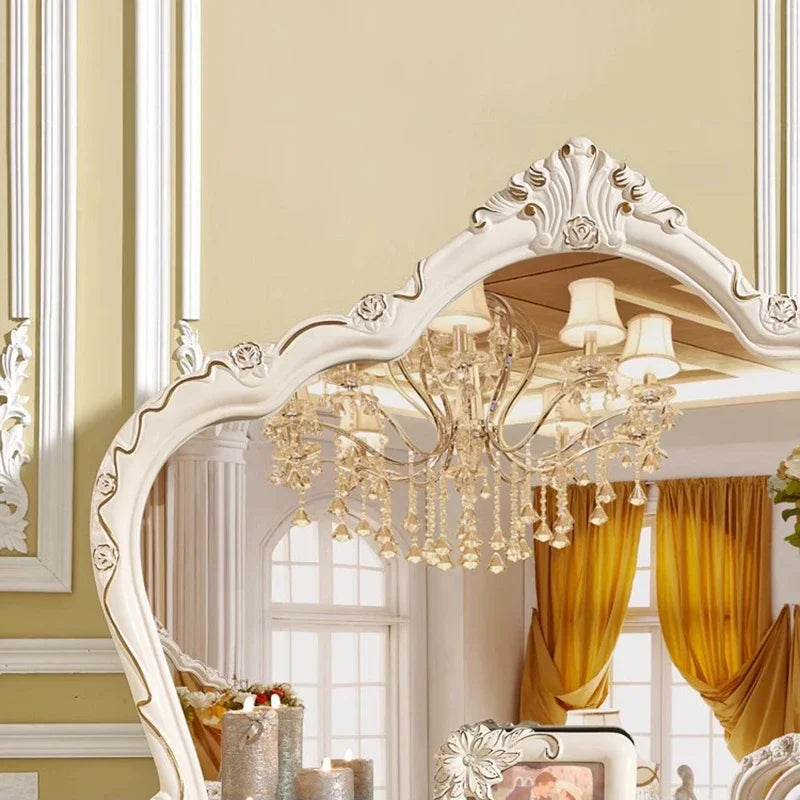 Wooden European Luxury Vanity Table With Arch Mirror — White | KIMLUD