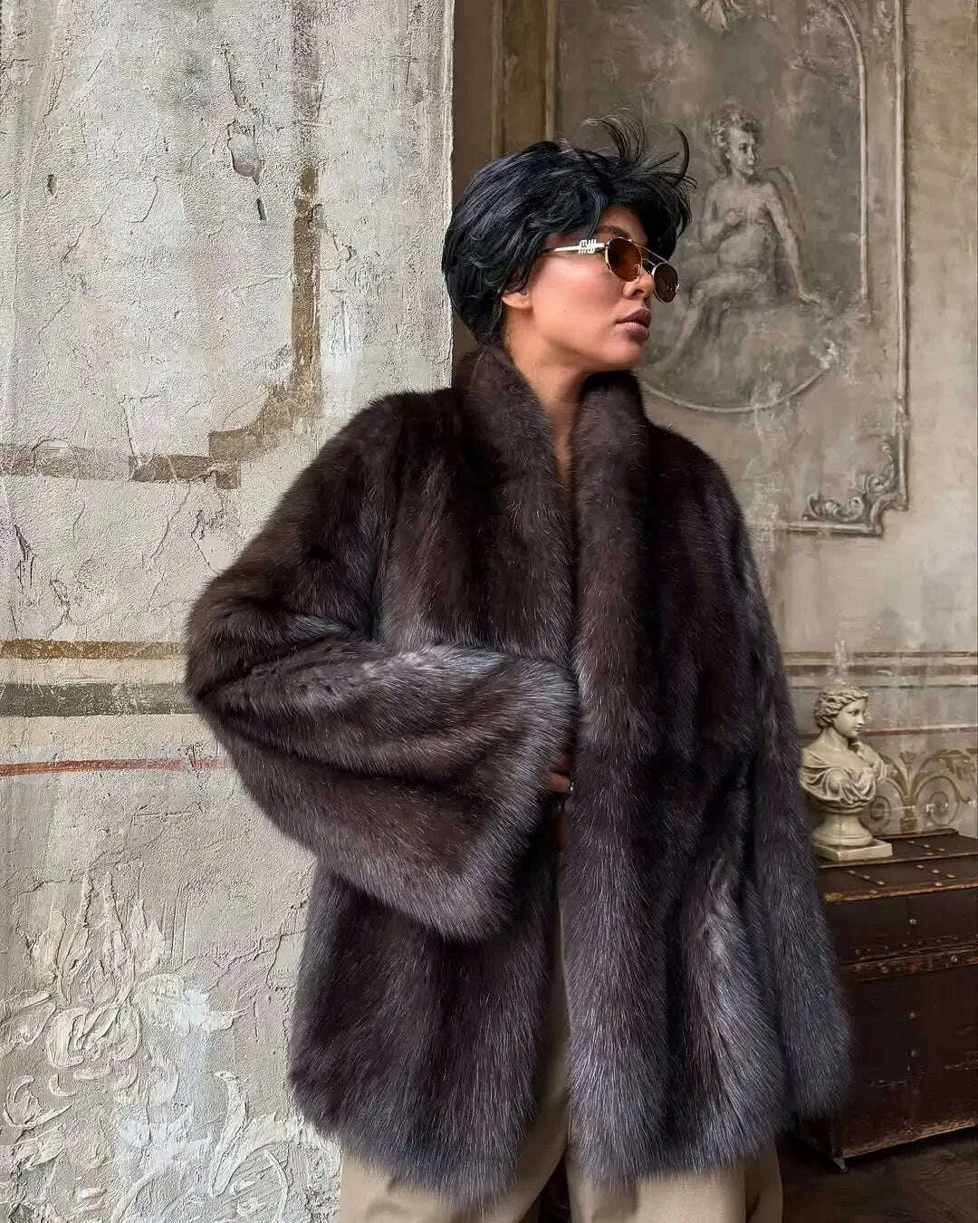 KIMLUD, Women Thick Faux Fur Coat Lapel Hidden Button Loose elegant lady Outerwear 2025 Fashion Female Street Commute Overcoat New, KIMLUD Womens Clothes