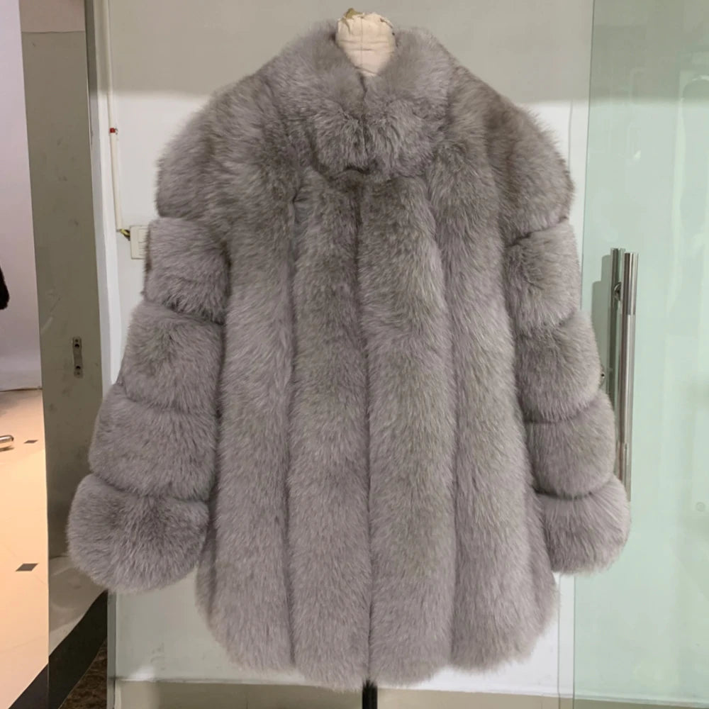 Long Fox Fur Coats Wholesale Winter Female Natural Fox Fur OutWear Full Pelt Real Fox Fur Jackets with Long Sleeve 909