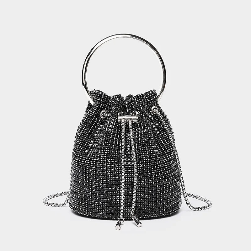 Diamond-Embellished Bucket Bag Water Drop — Champagne Gold | KIMLUD
