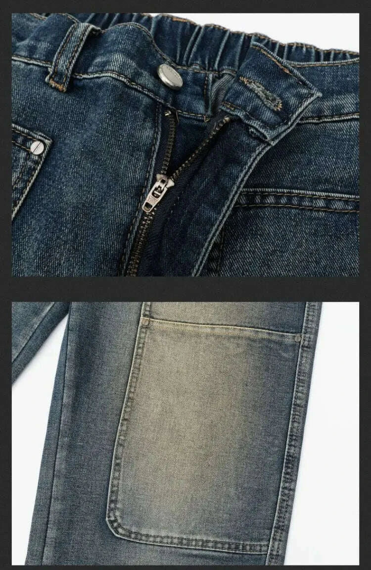 KIMLUD, Men's Jeans Spring And Autumn Fashion Straight Tube Loose Washed Casual American Retro Original Color Wide Rivet Logging Pants, KIMLUD Womens Clothes