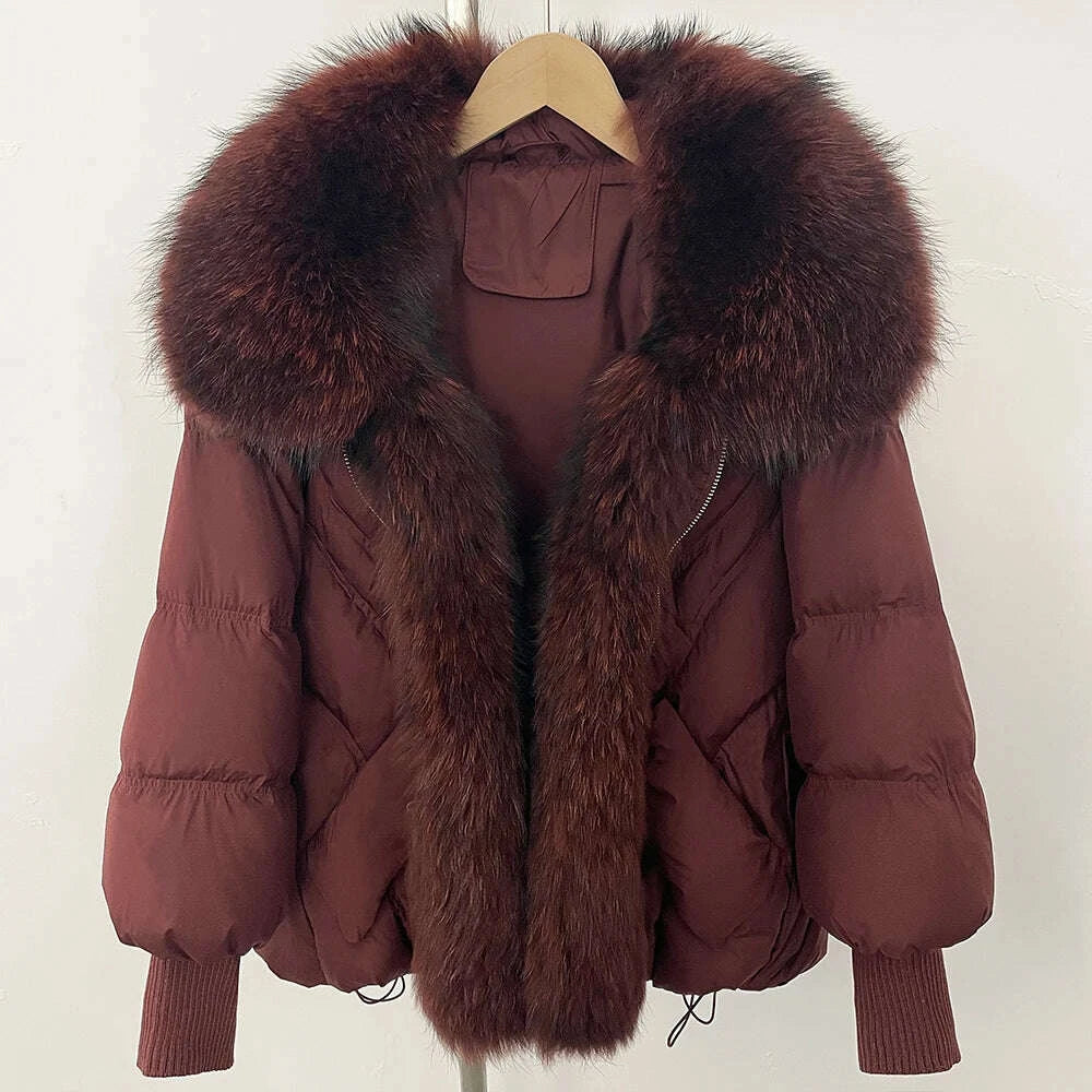 KIMLUD, OFTBUY Large Real Raccoon Fur Jacket Knit Sleeve Real Fur New Winter Puffer Jacket Women White Duck Down Coat Oversized Feather, KIMLUD Womens Clothes