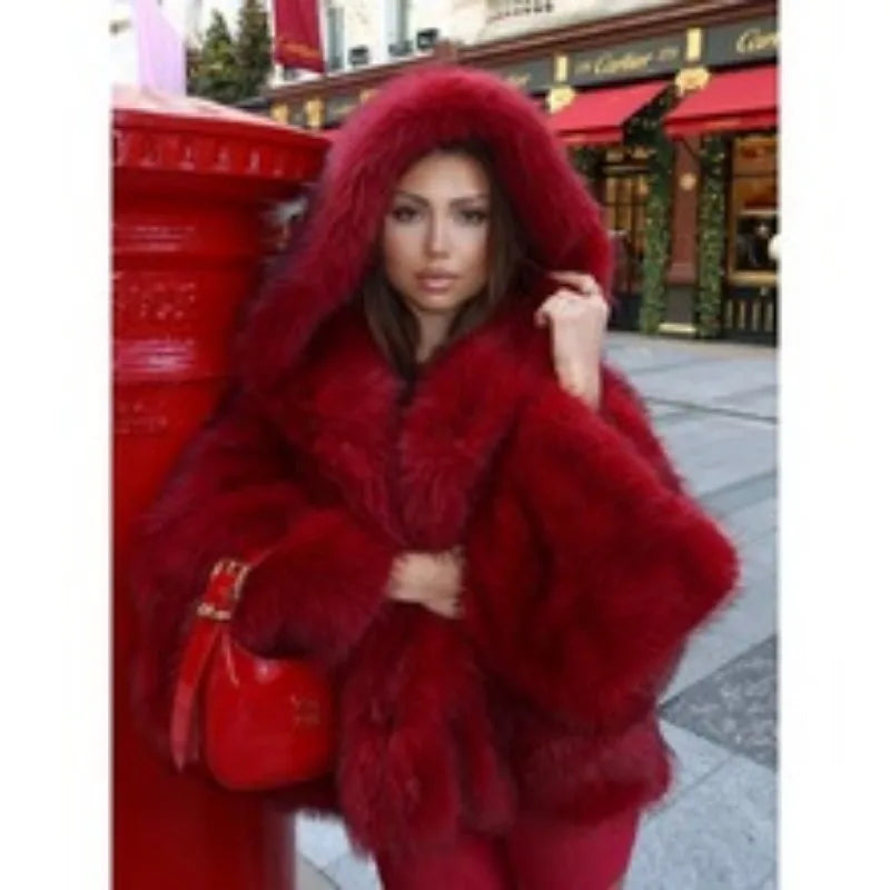 Luxury High-end Winter Blue Flocking Long Sleeves Lapel Fur Coat Fox Fur Coat Comfort Fashion Winter Coat Women Fluffy Jacket