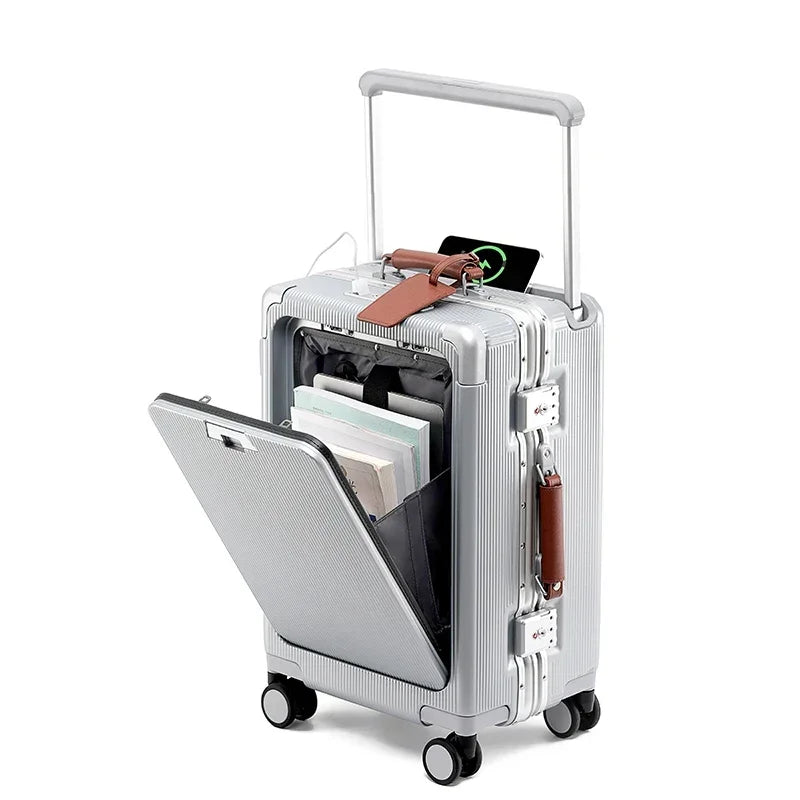 Polycarbonate Wide Luggage Front-Opening Boarding Box — Silver | KIMLUD