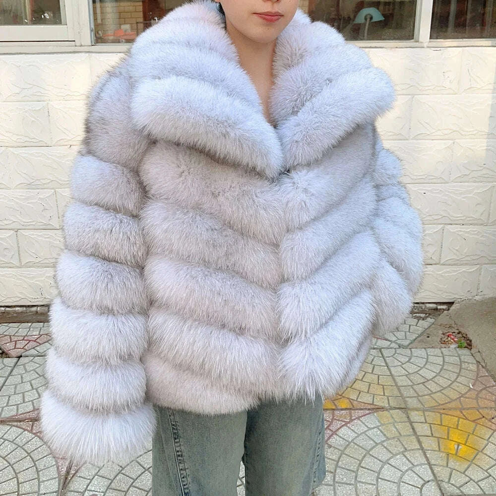KIMLUD, QUEENTINA Winter New Women's Real Fox Fur Coat With Collar Overcoat Leather Female Natural Plus Size, KIMLUD Womens Clothes