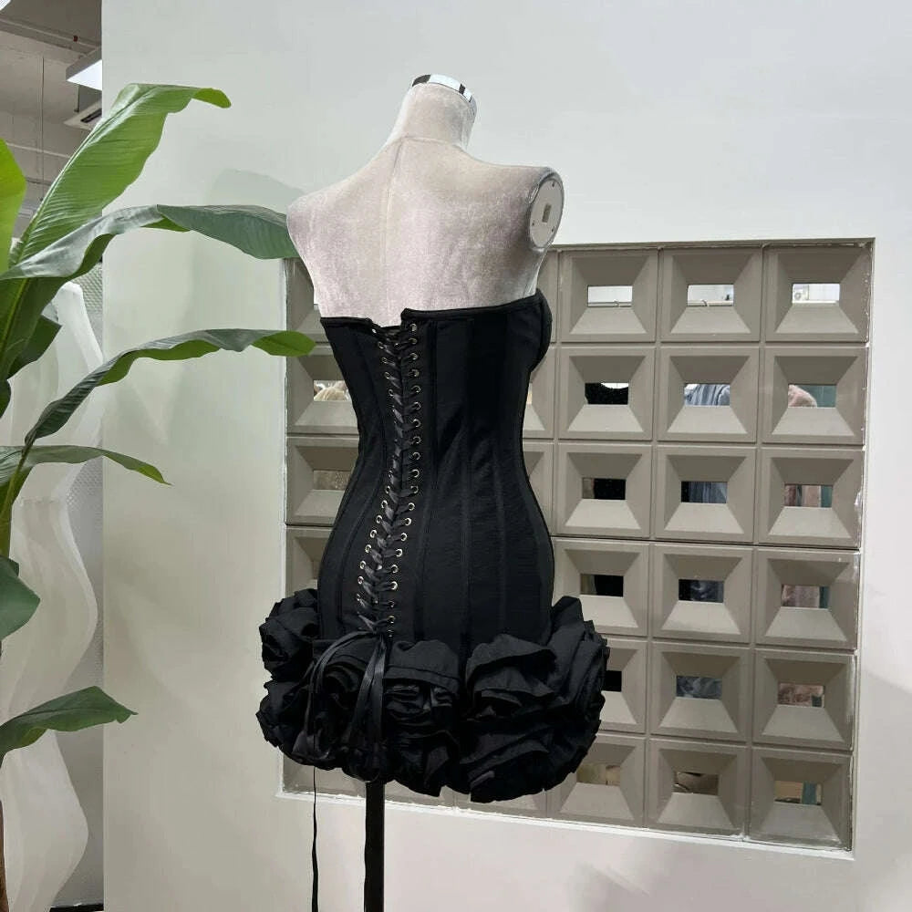 KIMLUD, Sexy Strapless Bodycon Dresses for Women 3D Floral Fashion Party Evening Club Bandage Dress Formal Elegant Slim Birthday Gowns, KIMLUD Womens Clothes