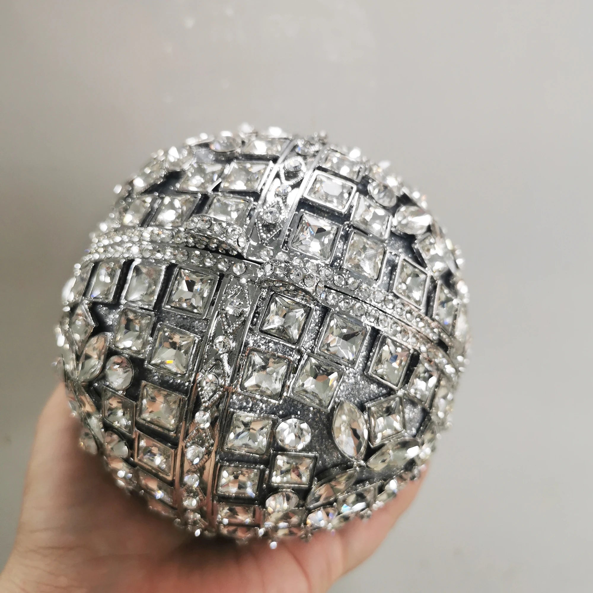 Woman Silver Crystal Stone Ball Shape Evening Bag Banquet Birthday Party Gift Lady Handbag Wedding Bridal Diamond Hollow Purse