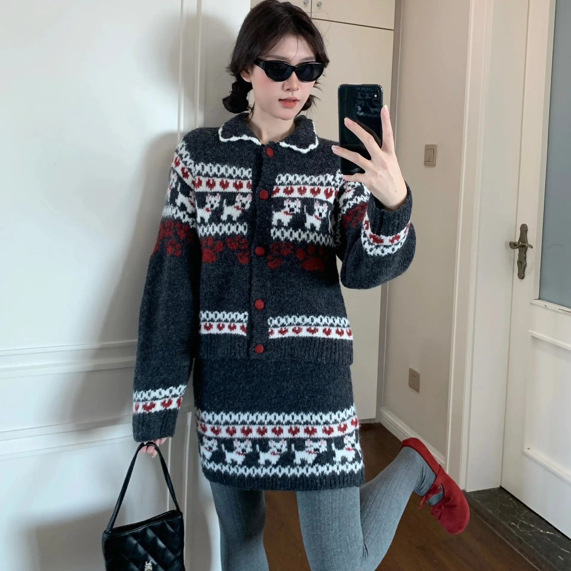 KIMLUD, Knitted Suit Women 2025 Fashion Vintage Sping Autumn Cardigan Sweater Coat Short Skirt Ladies Two Piece Set Outfits, KIMLUD Womens Clothes