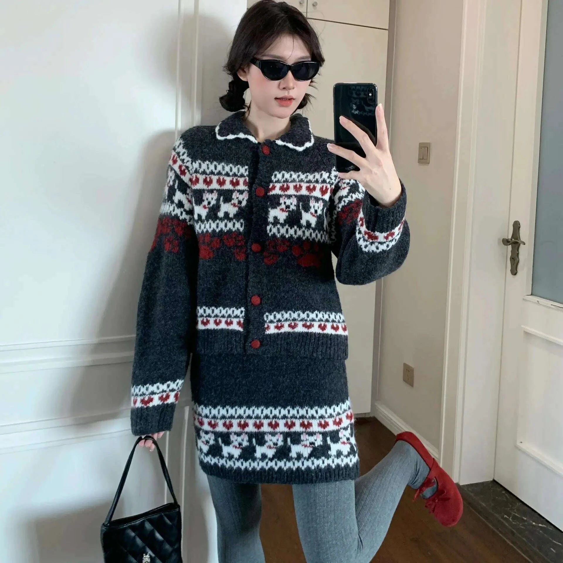 KIMLUD, Knitted Suit Women 2025 Fashion Vintage Sping Autumn Cardigan Sweater Coat Short Skirt Ladies Two Piece Set Outfits, KIMLUD Womens Clothes