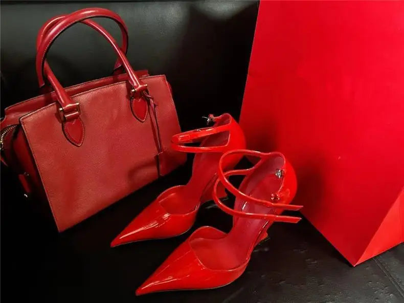 Wedge Pumps Mary Jane Buckle Strap — Red Cherry | KIMLUD