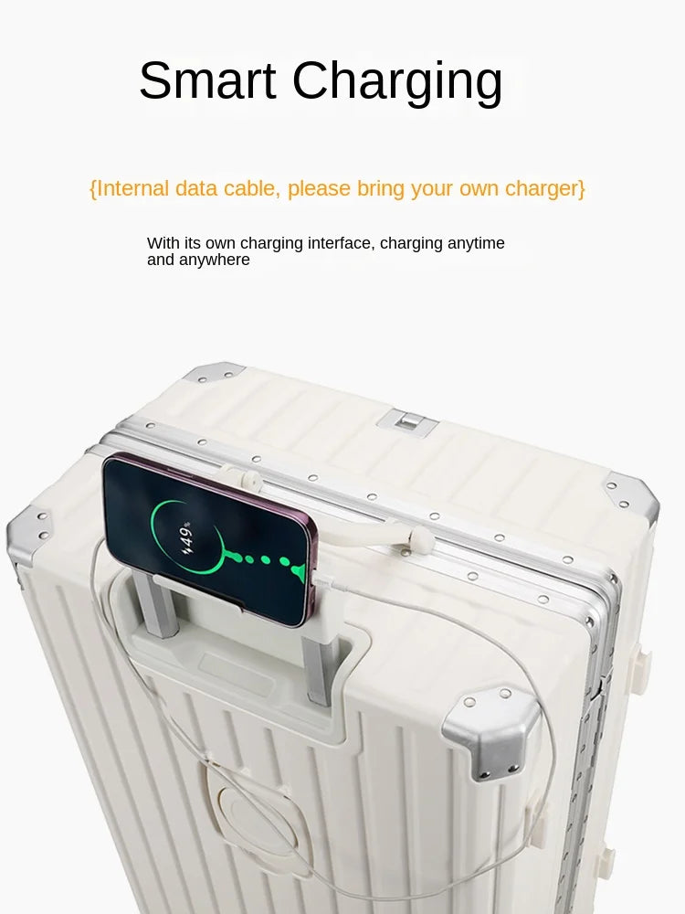 New Suitcase 30 inch Aluminium Frame USB Charging Luggage Carrier Boardable 20 inch Cabin Suitcases on Wheels with Cup Holder