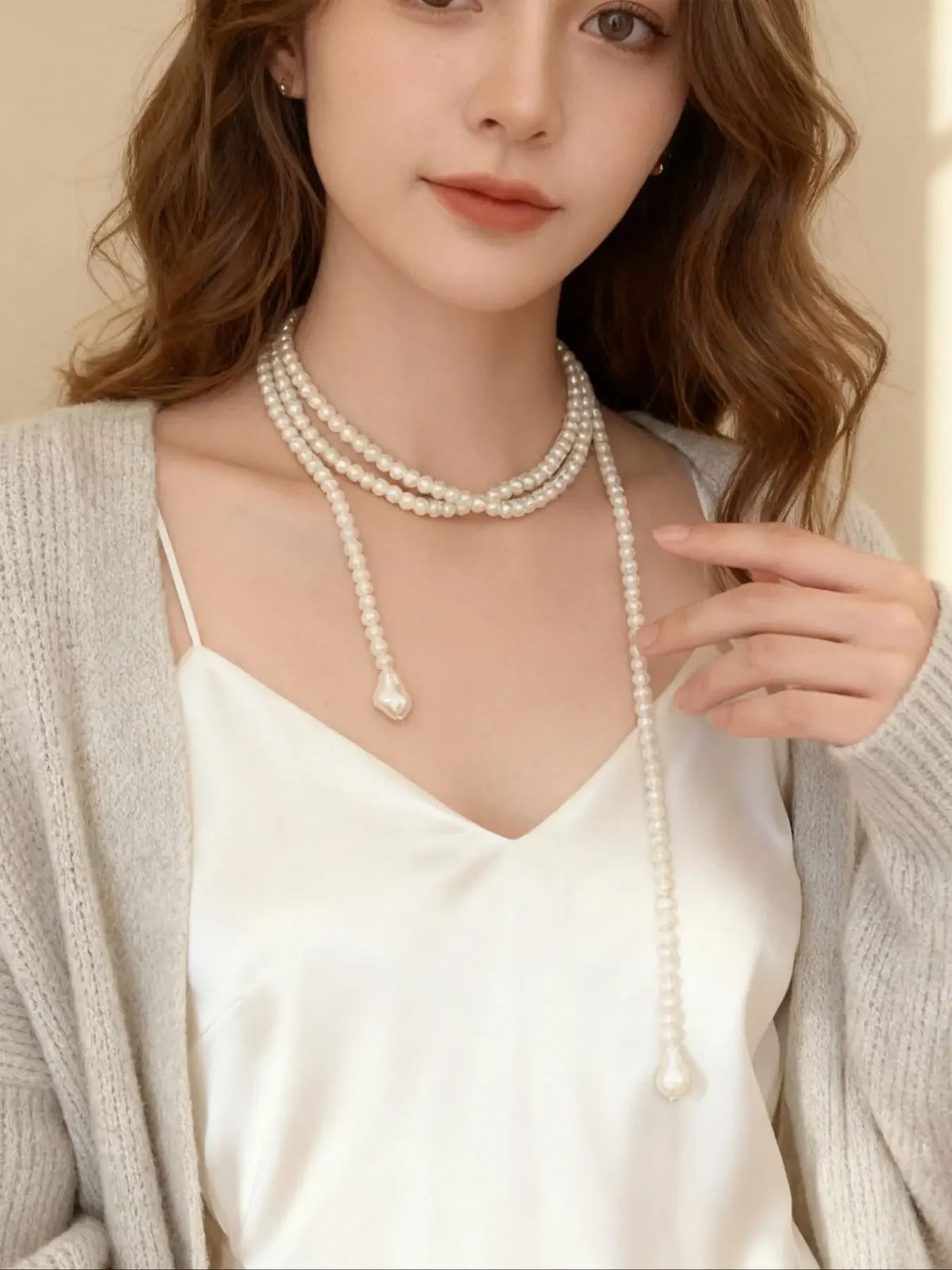Pearl Necklace – Multilayer Imitation Pearl – Waterdrop Baroque Pendant | KIMLUD
