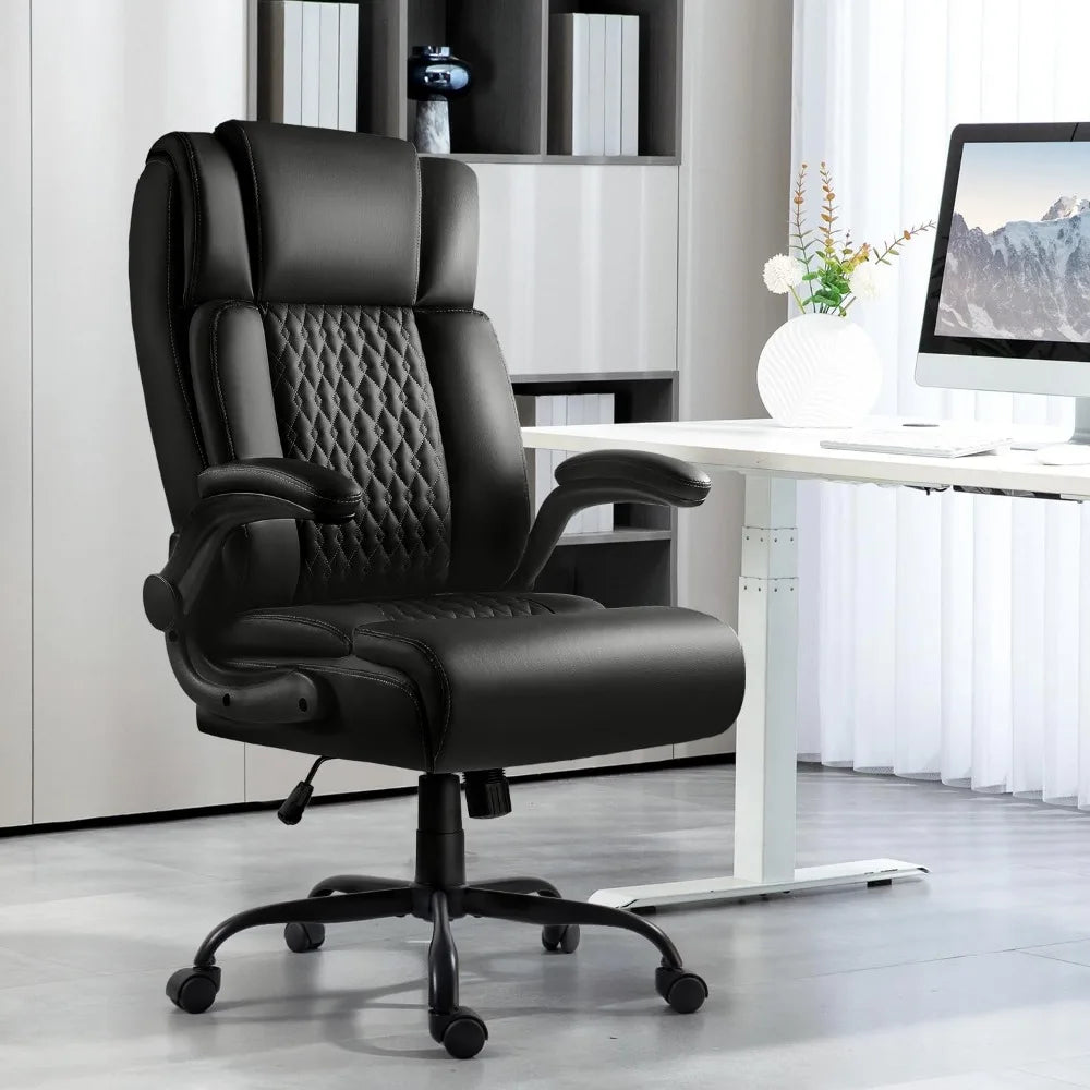 KIMLUD, High Back Executive Office Chair for Adult, Big and Tall Leather Home Desk Chairs with Padded Flip-up Arms, Swivel Rolli, KIMLUD Womens Clothes
