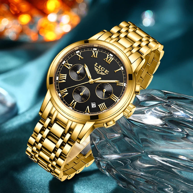 LIGE 2023 New Gold Watch Women Watches Ladies 30M Waterproof Steel Women's Bracelet Watches Female Clock Relogio Feminino+BOX