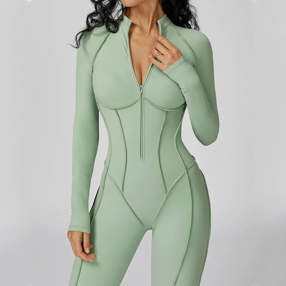 Yoga Bodysuit – Long Sleeve Zip Front – Nylon Polyester | KIMLUD
