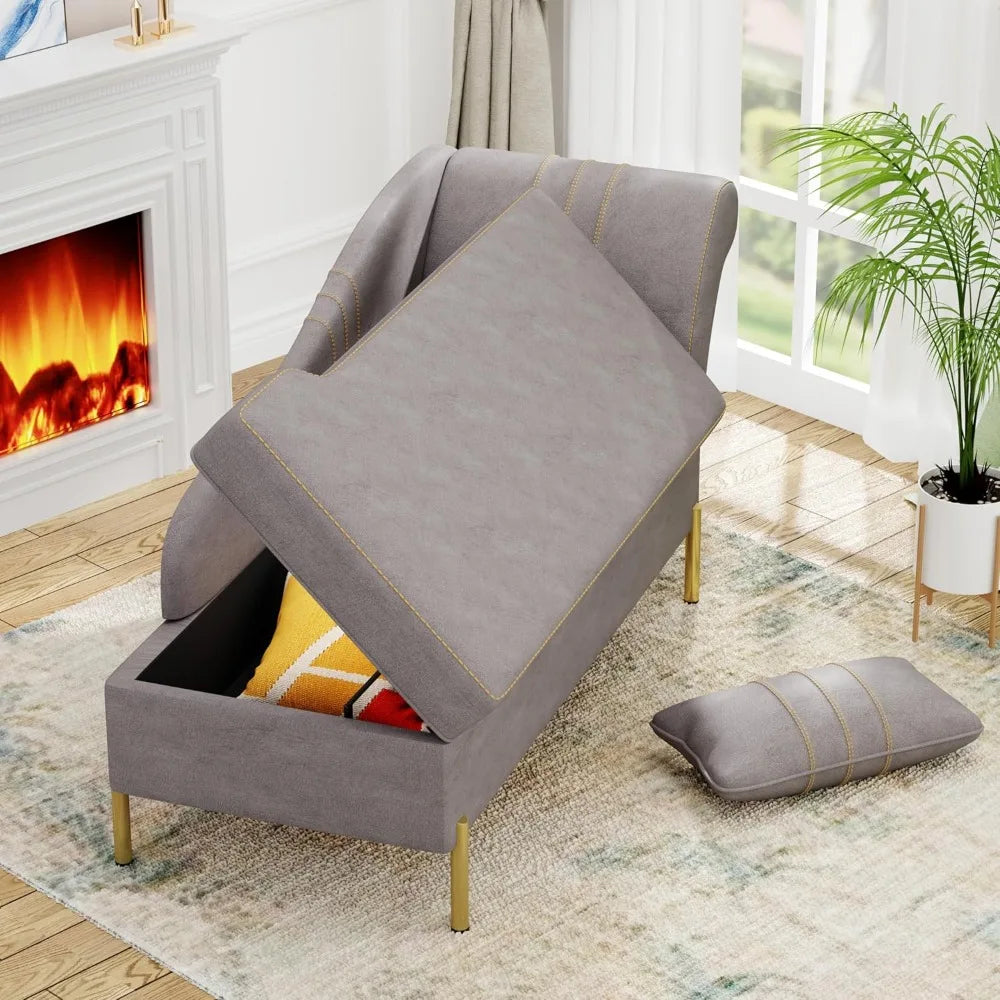 Chaise Lounge with Storage, Modern Upholstered Tufted Chaise Lounge Chair Indoor Faux Suede Sofa Recliner Couch for Be