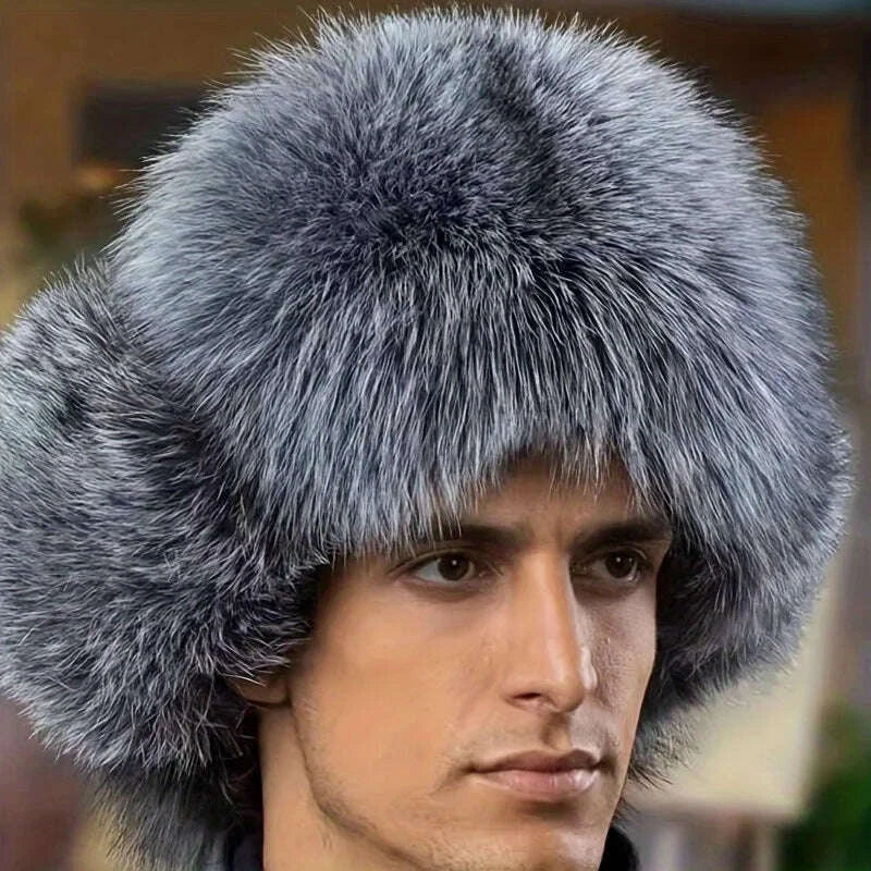 KIMLUD, Winter Hat for Men Thickened Faux Fur Ushanka with Ear Protection Russian Bomber Cap Outdoor Warm Beanie, KIMLUD Womens Clothes