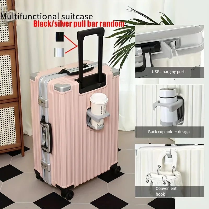 Aluminum Frame Carry-On Luggage 20in With USB Port — White | KIMLUD