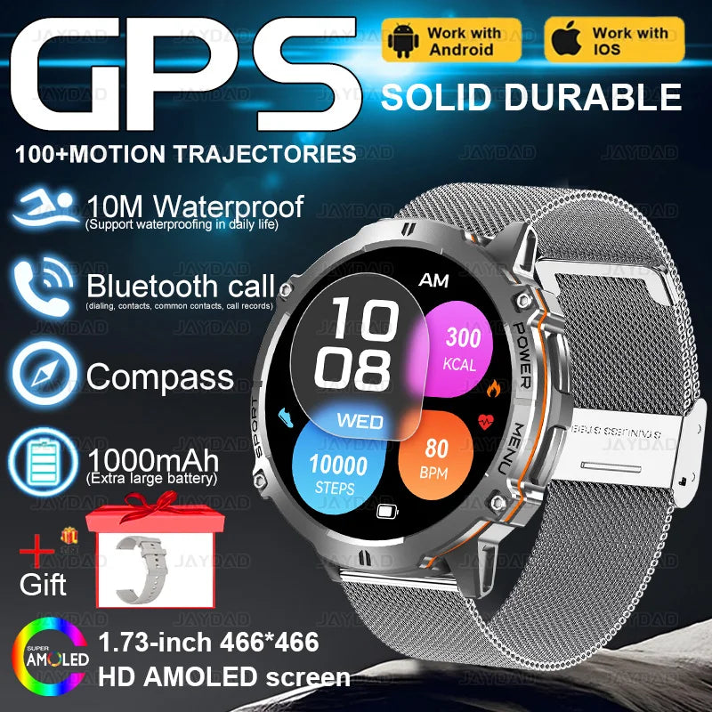 2025 NEW For XIAOMI Outdoor Military GPS Smartwatch Men 1.73"HD Screen Compass 1000MAH Heart Rate BT Call 10M Waterproof Watches