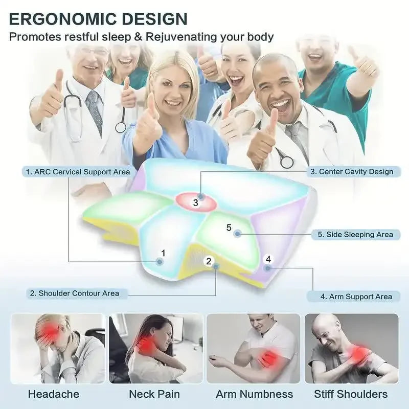 1pc Memory Foam Cervical Pillow, 2 in 1 Ergonomic Contour Orthopedic Pillow for Neck Pain, Contoured Support Pillows,Neck Pillow
