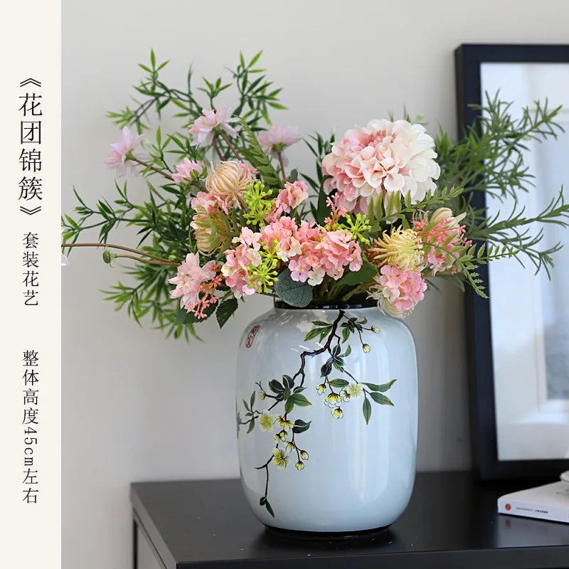 Chinese ceramic vase ornament, living room entrance floral art, home hydroponics creative simple round housewarming gift flower